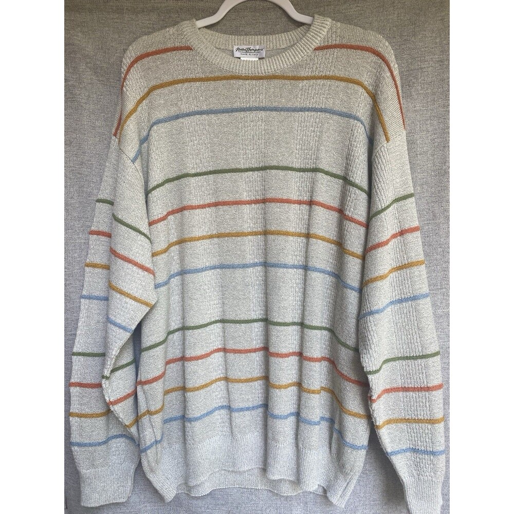 Norm Thompson Sweater Men XL Cotton Blend Knit Striped Coastal Grandpa Italy Vtg